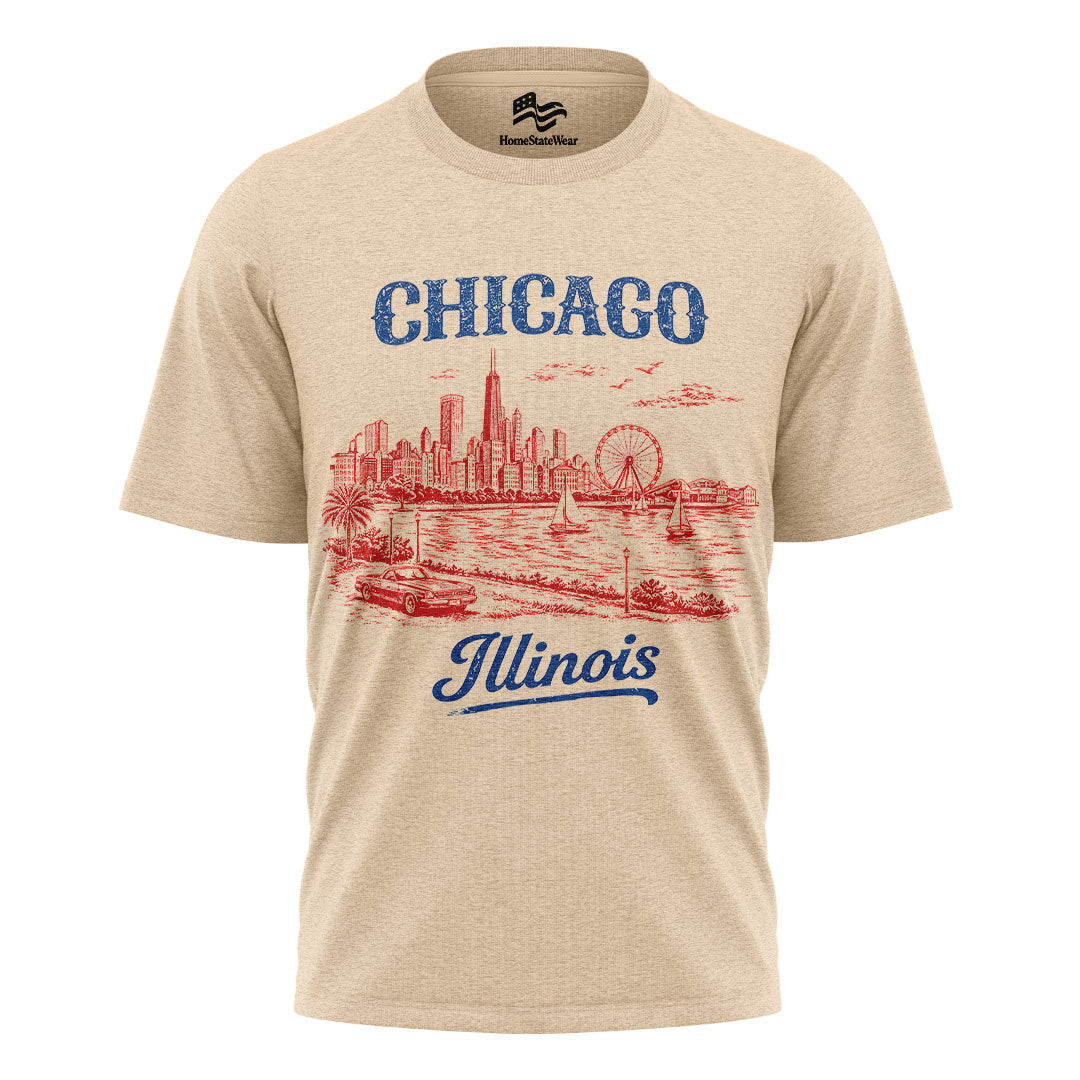 Chicago Skyline Comfort Colors Tee | Retro City Sketch Shirt