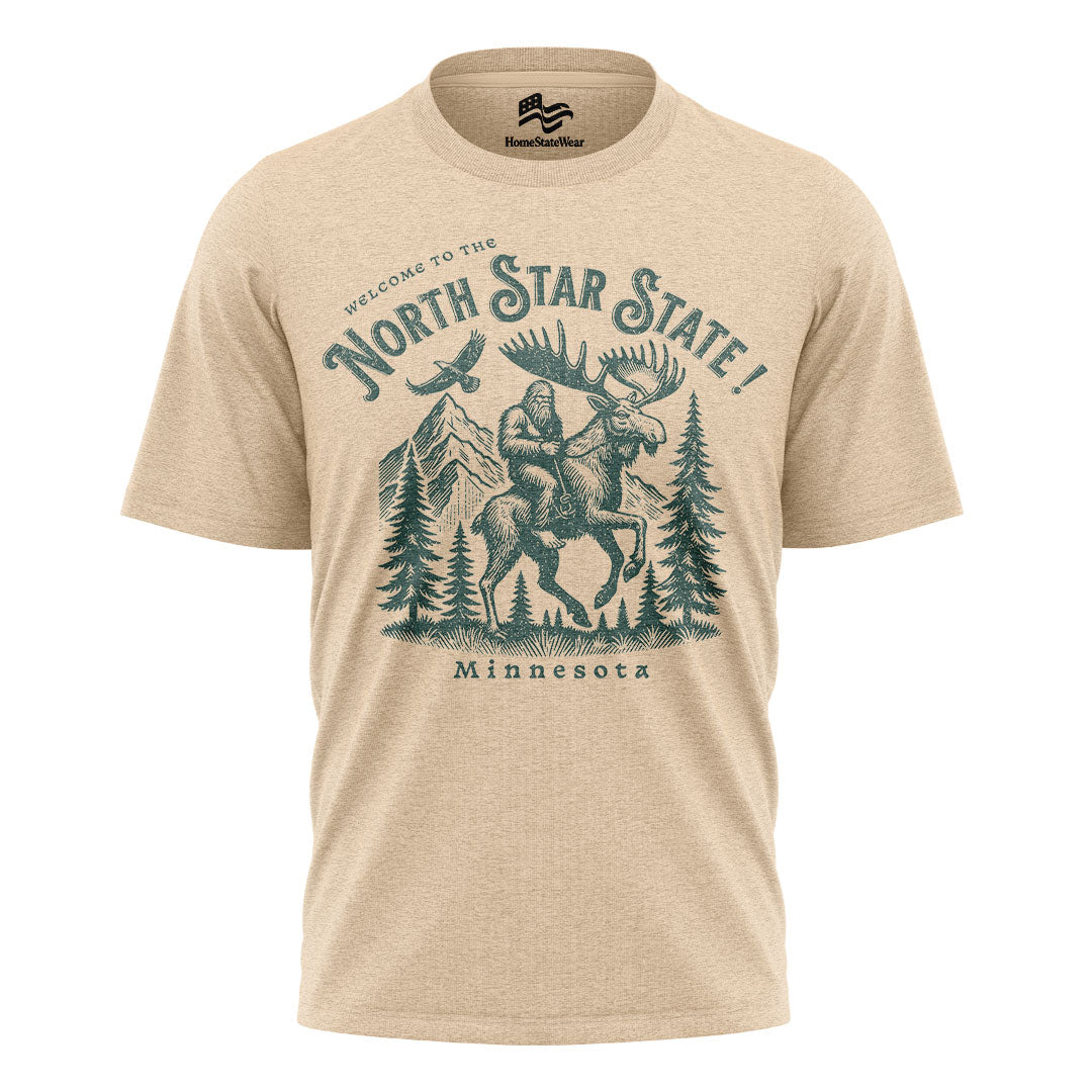 Welcome to Minnesota T-Shirt, North Star State Bigfoot & Moose Tee