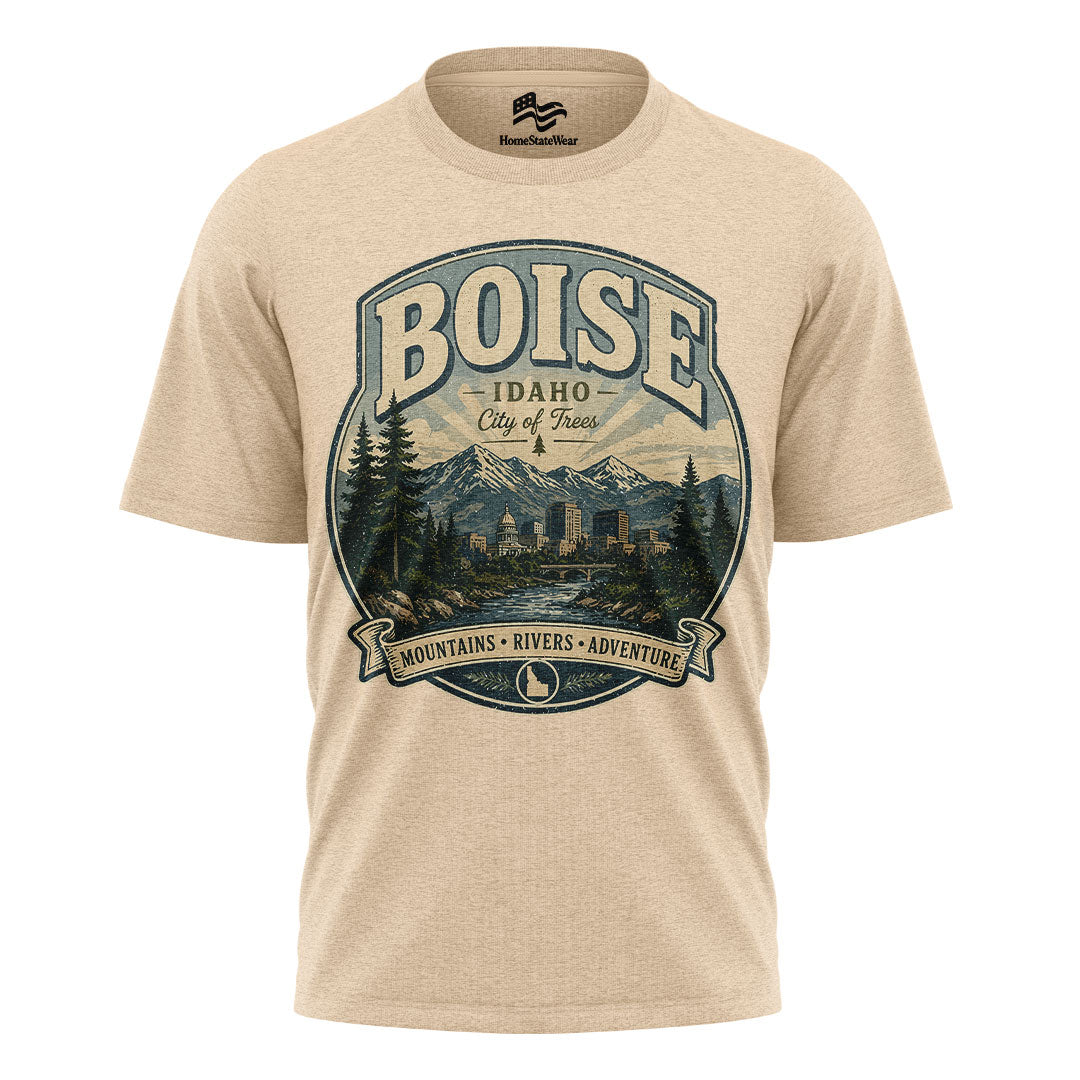 Boise Idaho City of Trees Vintage Mountain River Shirt