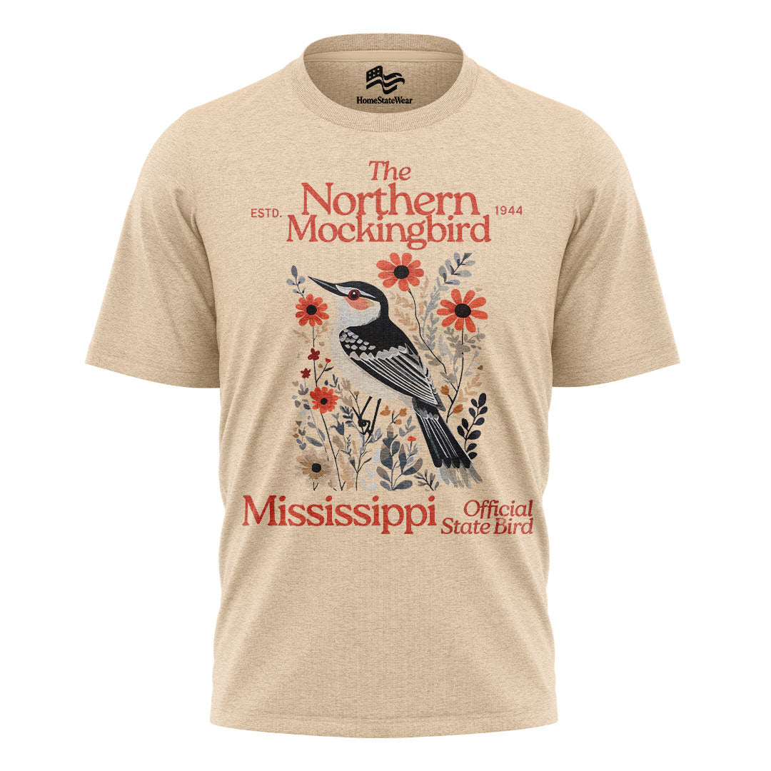 Mississippi Northern Mockingbird T-Shirt, Vintage Floral State Bird Tee