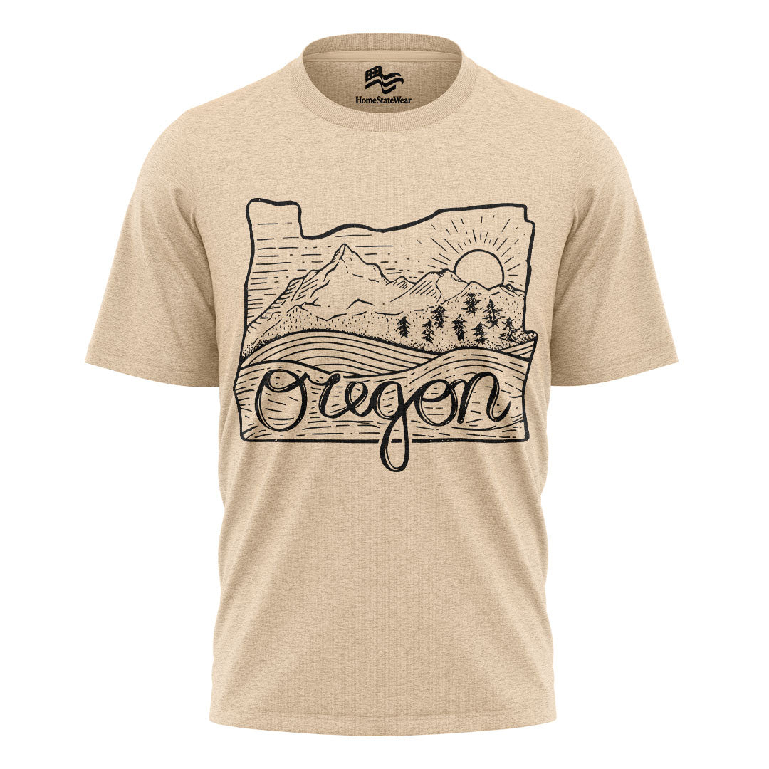 Illustrated Oregon T-Shirt, Vintage Pacific Northwest Nature Tee