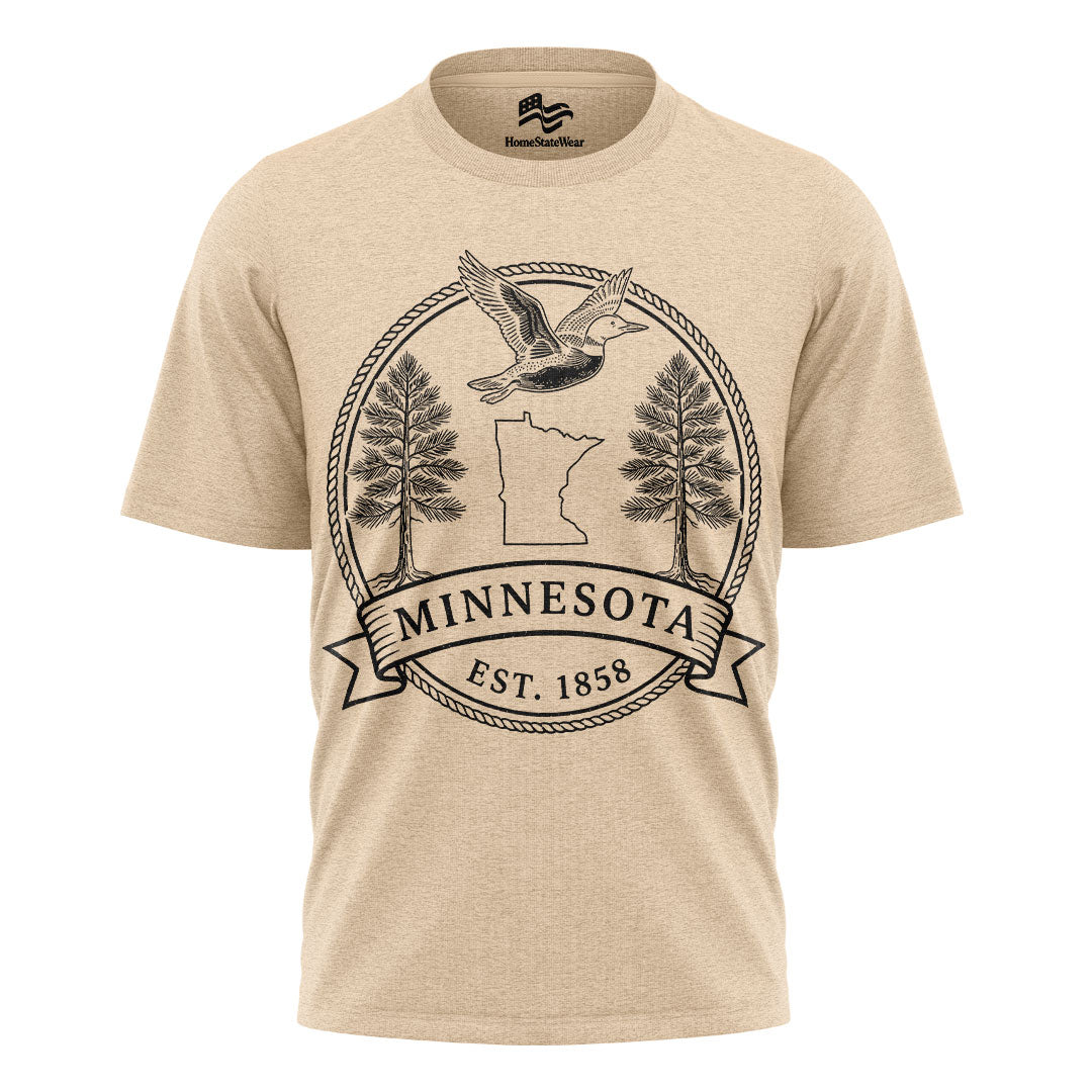 Minnesota Est. 1858 T-Shirt, Common Loon & Red Pine State Pride Tee