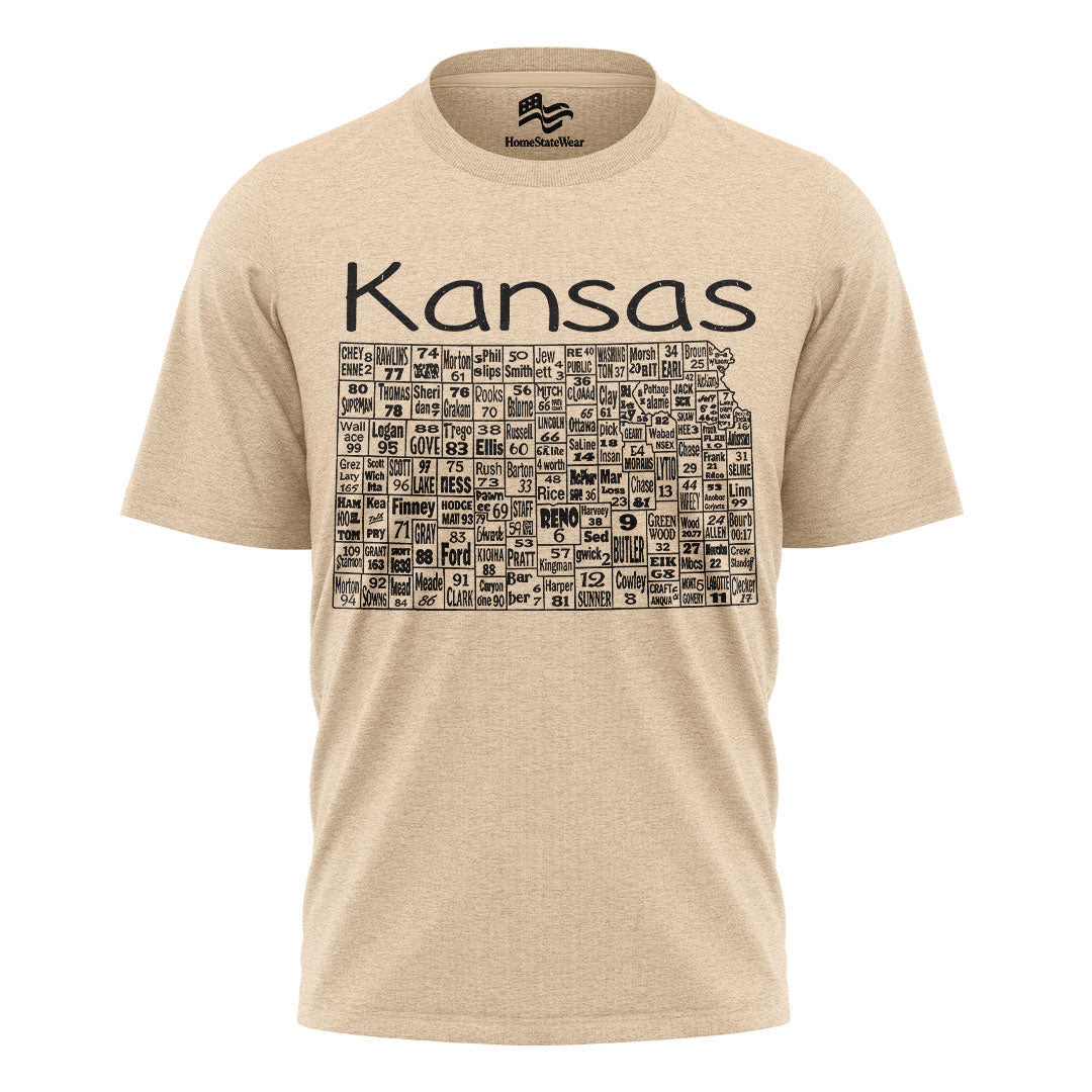 Kansas County Map T-Shirt | License Plate Graphic Tee