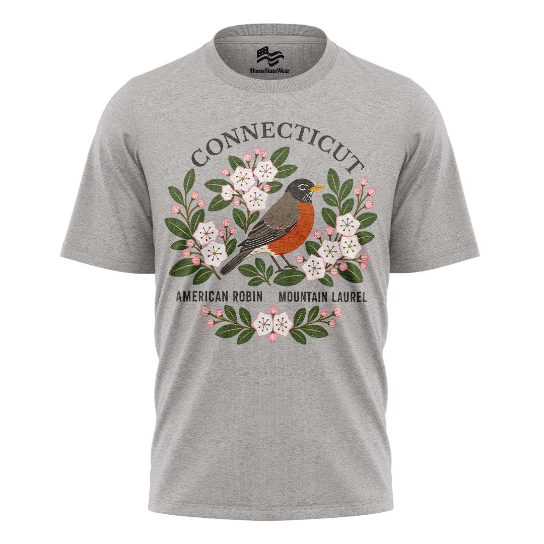 Connecticut Robin & Mountain Laurel Tee | State Bird Flower Shirt