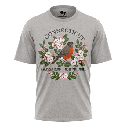 Connecticut Robin & Mountain Laurel Tee | State Bird Flower Shirt