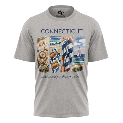 Connecticut Coastal T-Shirt, Nautical Sailboat & Seashell Graphic