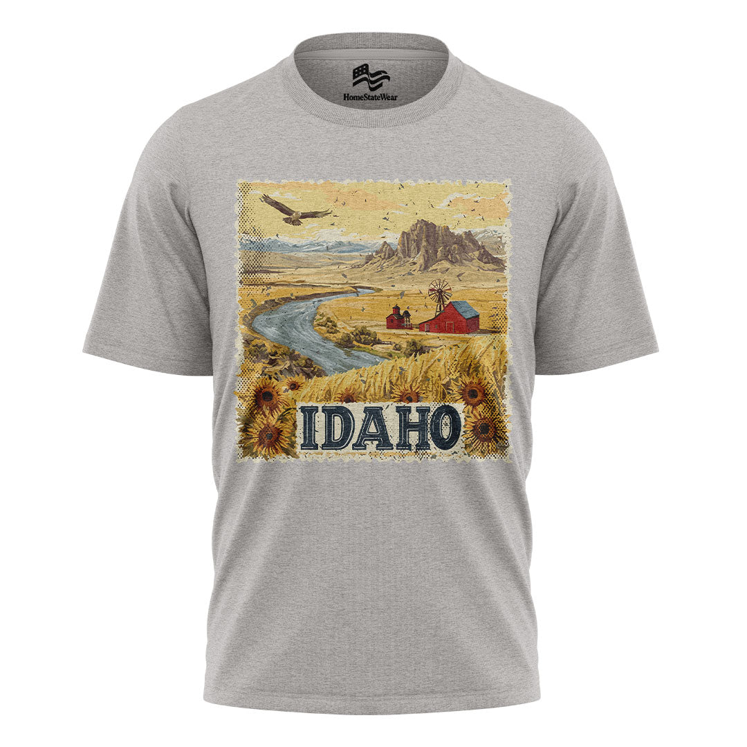 Idaho Sunflower Landscape Vintage Stamp Style Shirt