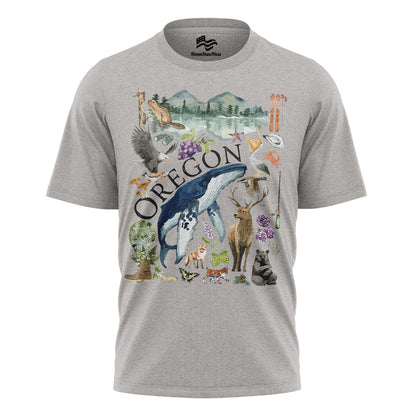 Oregon Watercolor Wildlife T-Shirt, Pacific Northwest State Pride Tee