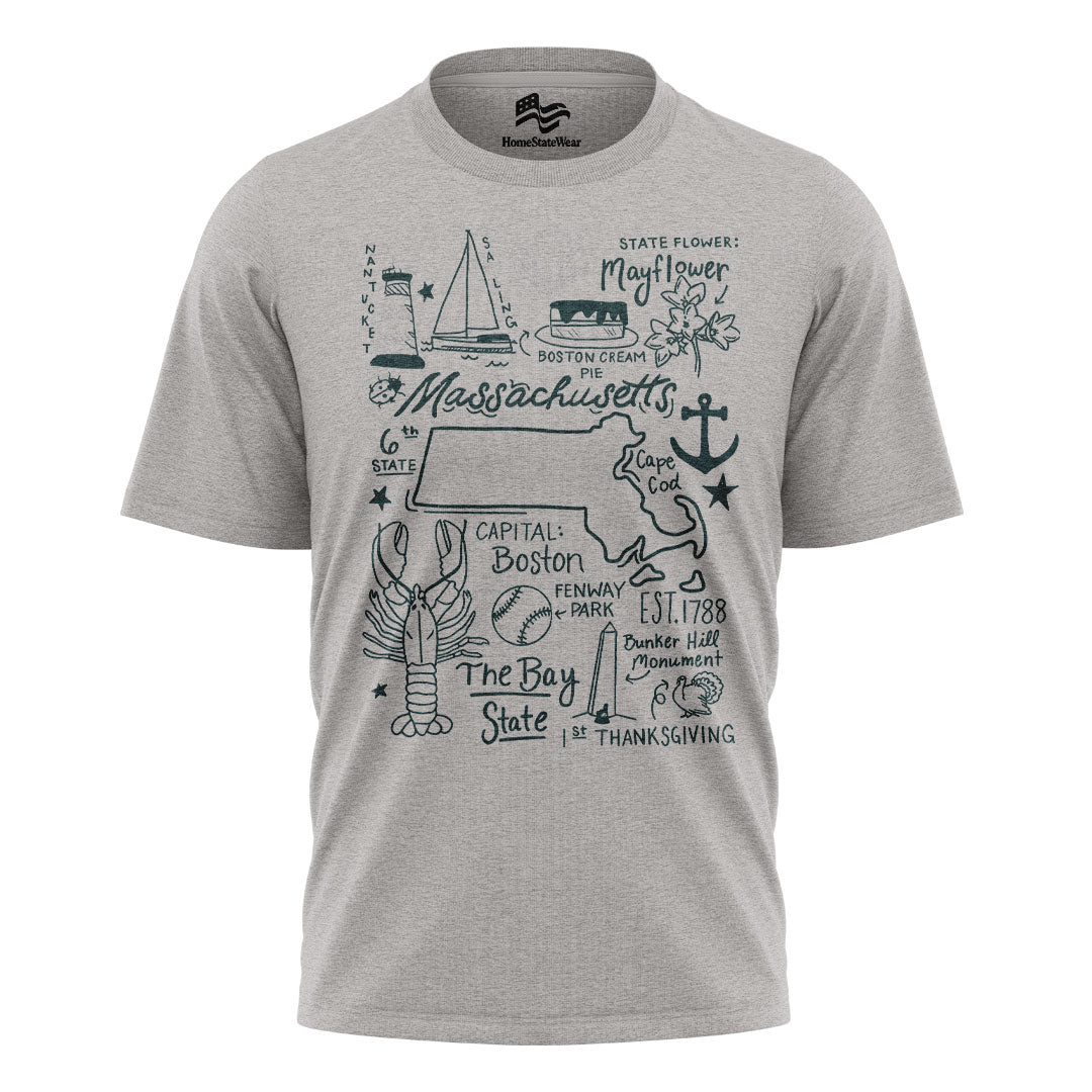 Massachusetts State Map T-Shirt | Bay State Travel Tee