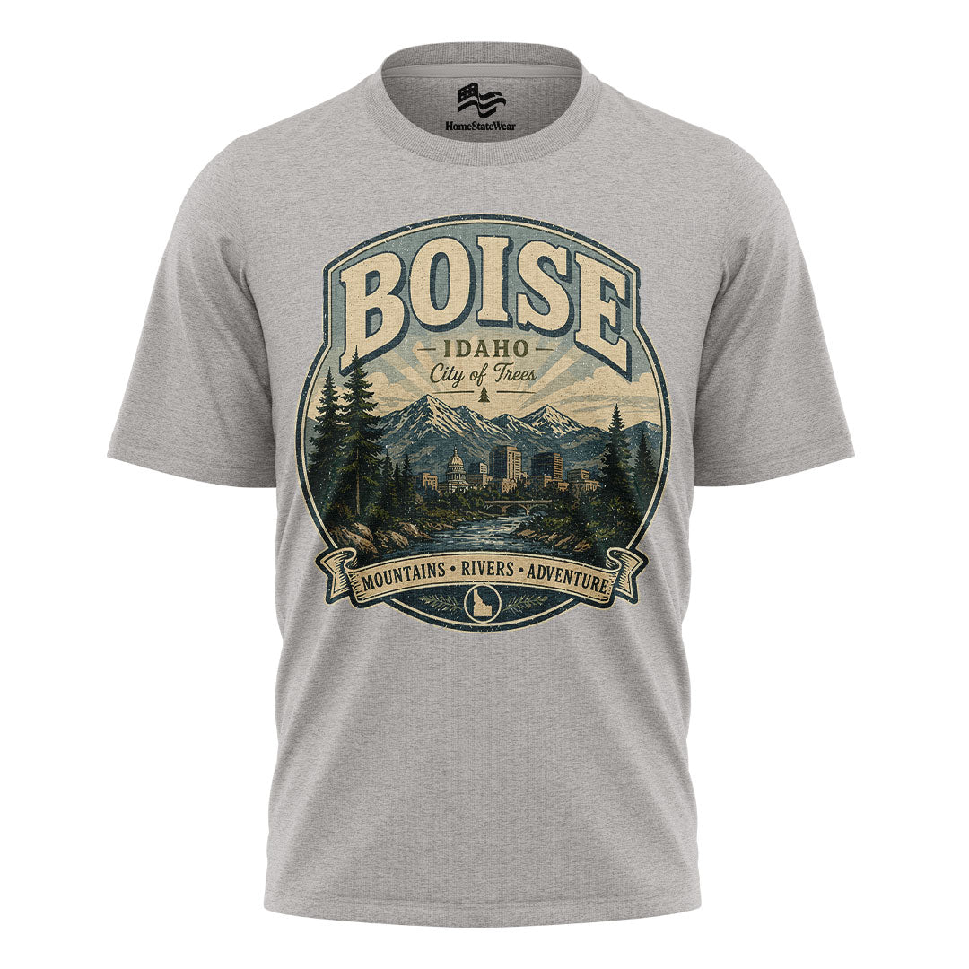 Boise Idaho City of Trees Vintage Mountain River Shirt