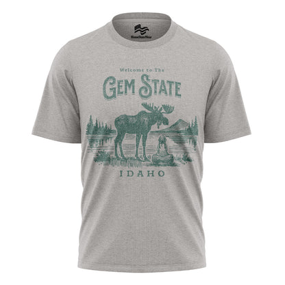 Welcome to Idaho T-Shirt, Gem State Moose Graphic Tee, Unique Travel Souvenir Gift Shirt