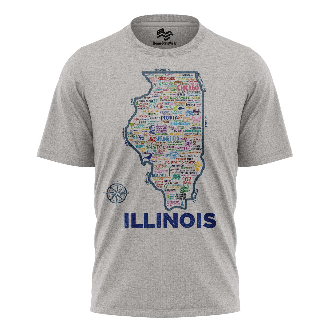 Illinois Map T-Shirt | Vintage Prairie State Tee
