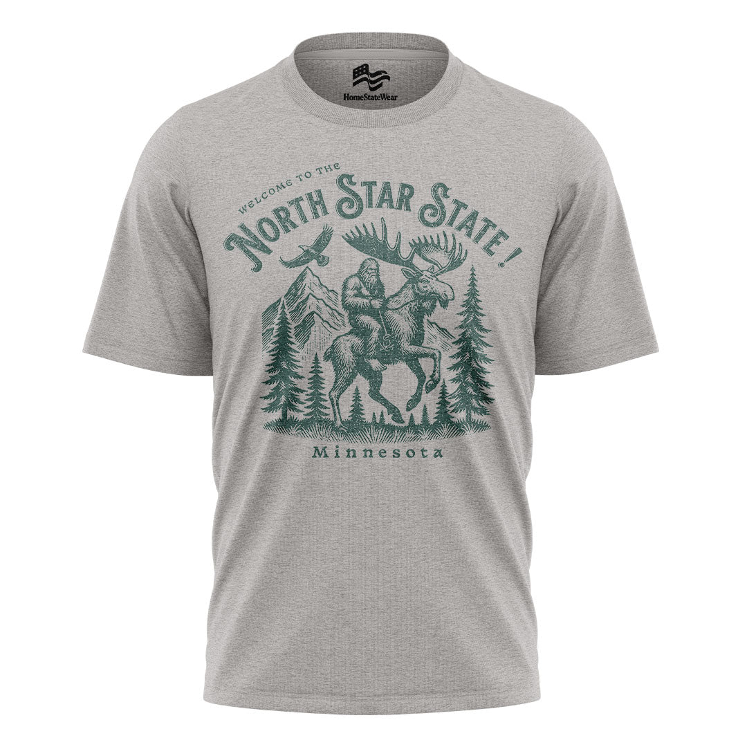 Welcome to Minnesota T-Shirt, North Star State Bigfoot & Moose Tee