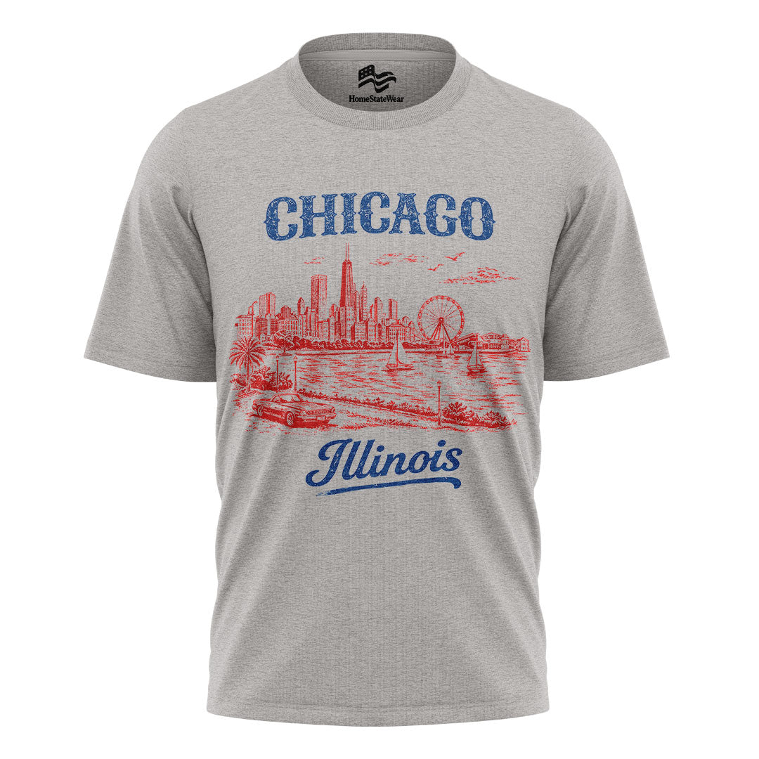 Chicago Skyline Comfort Colors Tee | Retro City Sketch Shirt