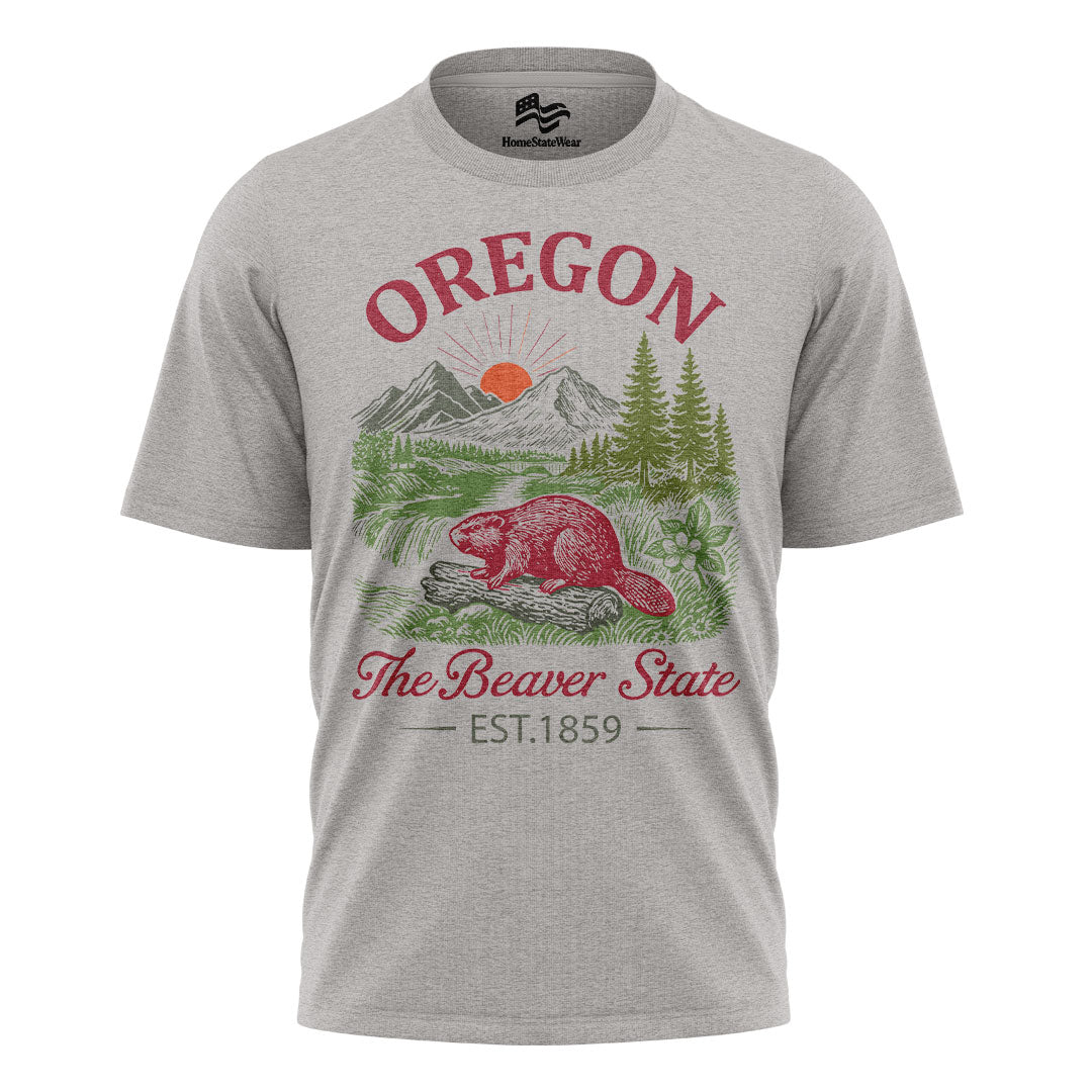 Oregon Beaver State T-Shirt, Est. 1859 Vintage Mountain Sunset Tee