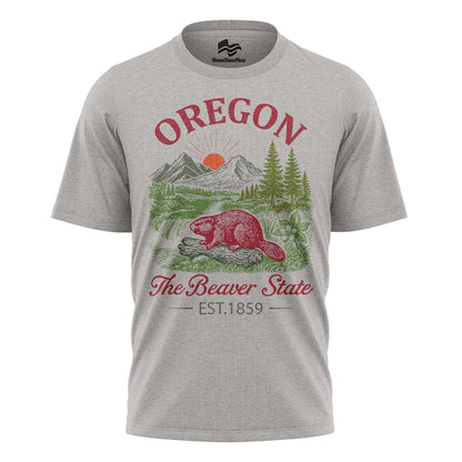 Oregon Beaver State T-Shirt, Est. 1859 Vintage Mountain Sunset Tee