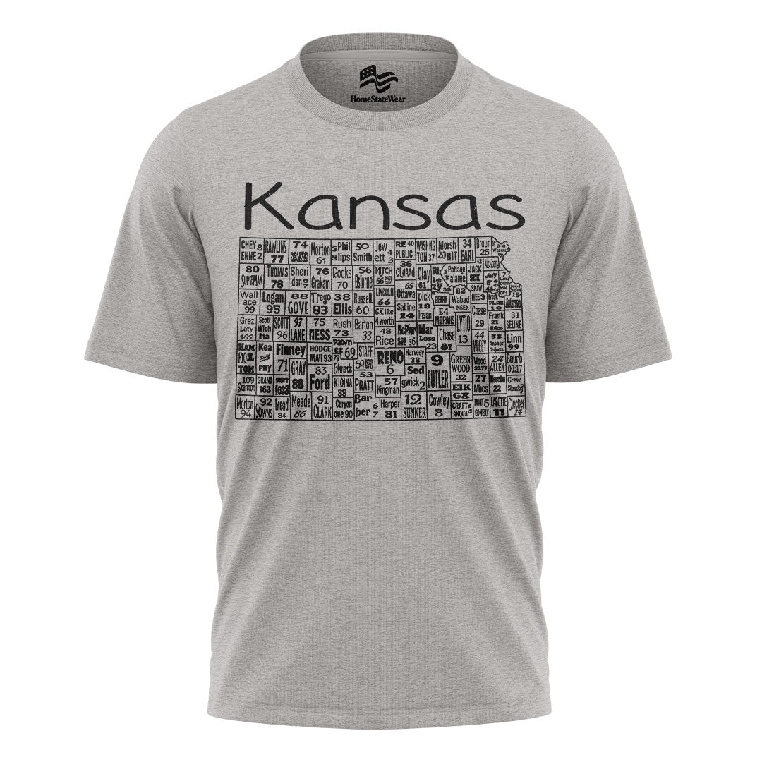 Kansas County Map T-Shirt | License Plate Graphic Tee