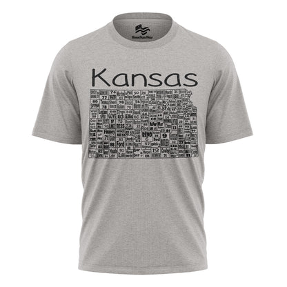 Kansas County Map T-Shirt | License Plate Graphic Tee