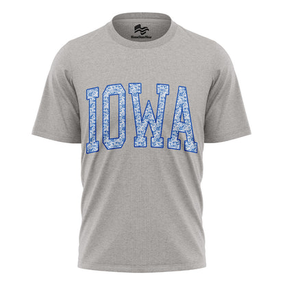 Blue Floral Iowa Varsity Tee | Midwestern Mama Gift Shirt