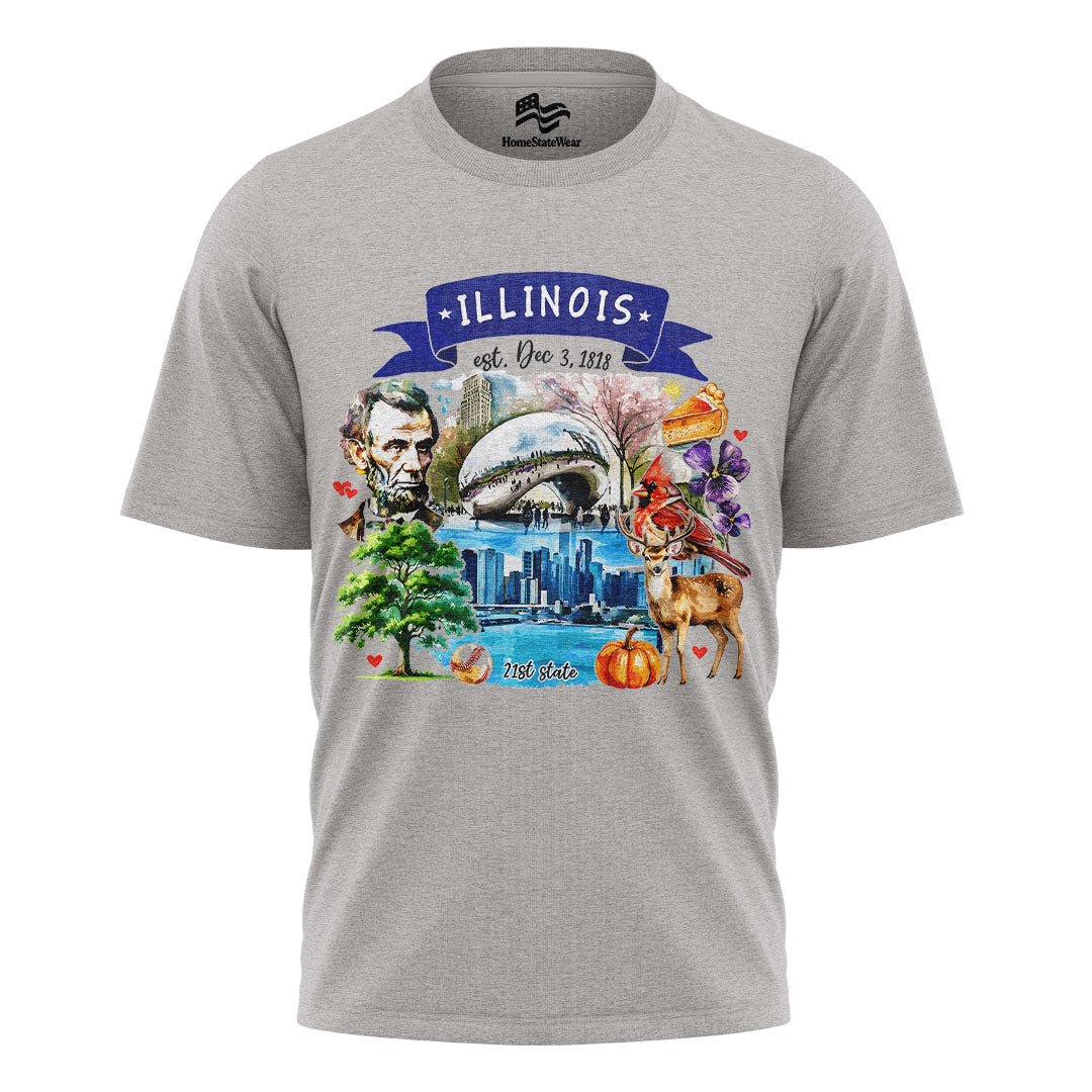 Illinois Landmarks T-Shirt | Artistic State Travel Tee