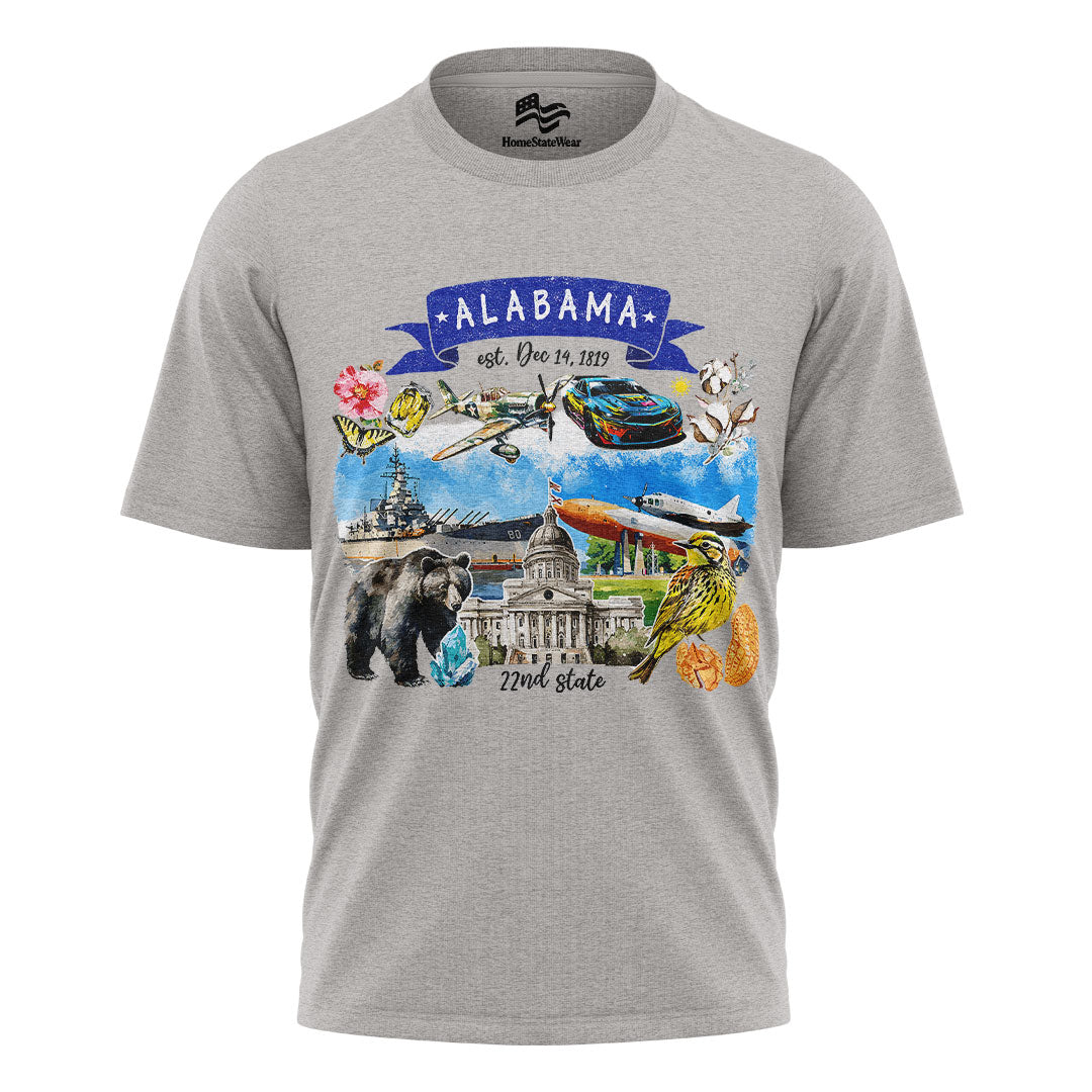 Artistic Alabama State Themes and Landmarks T-Shirt