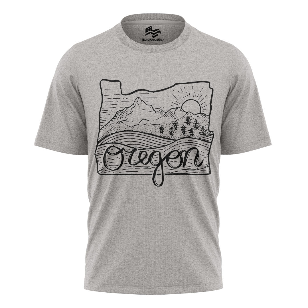 Illustrated Oregon T-Shirt, Vintage Pacific Northwest Nature Tee