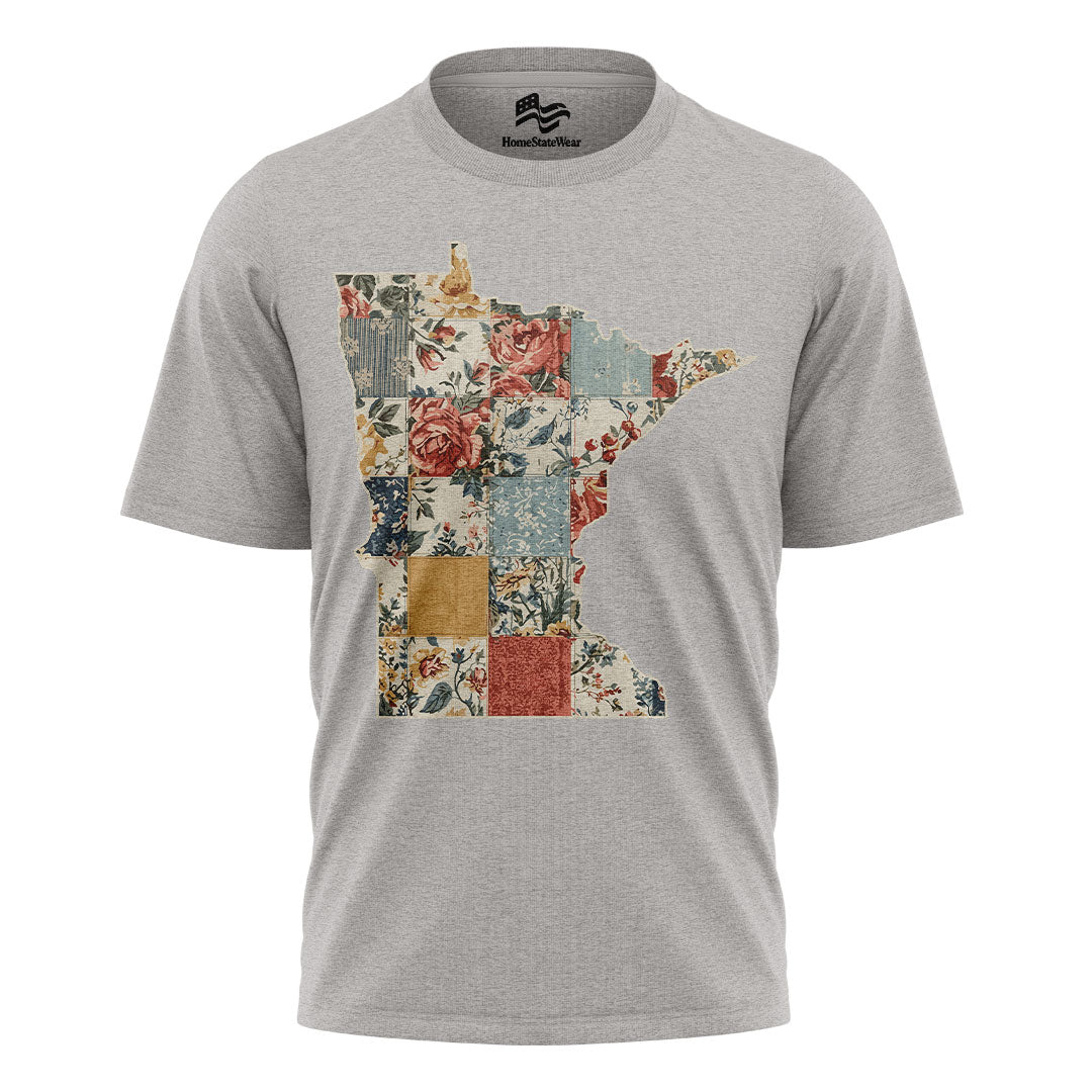 Minnesota Faux Patchwork Quilt T-Shirt, Midwest State Pride Tee