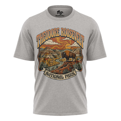 Theodore Roosevelt National Park T-Shirt, Retro Badlands Bison Tee