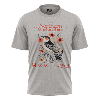 Mississippi Northern Mockingbird T-Shirt, Vintage Floral State Bird Tee
