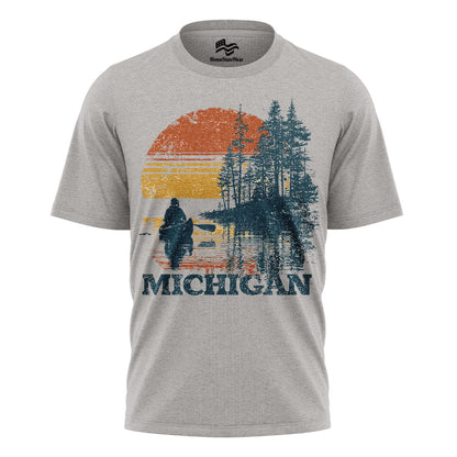 Michigan Sunset Canoe T-Shirt, Vintage Lake Graphic Tee