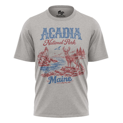 Acadia National Park Maine Tee | Scenic Deer Coastal Shirt