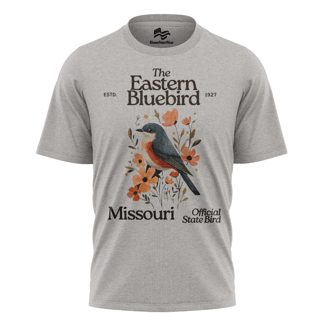 Missouri Eastern Bluebird T-Shirt, Vintage State Bird Floral Tee