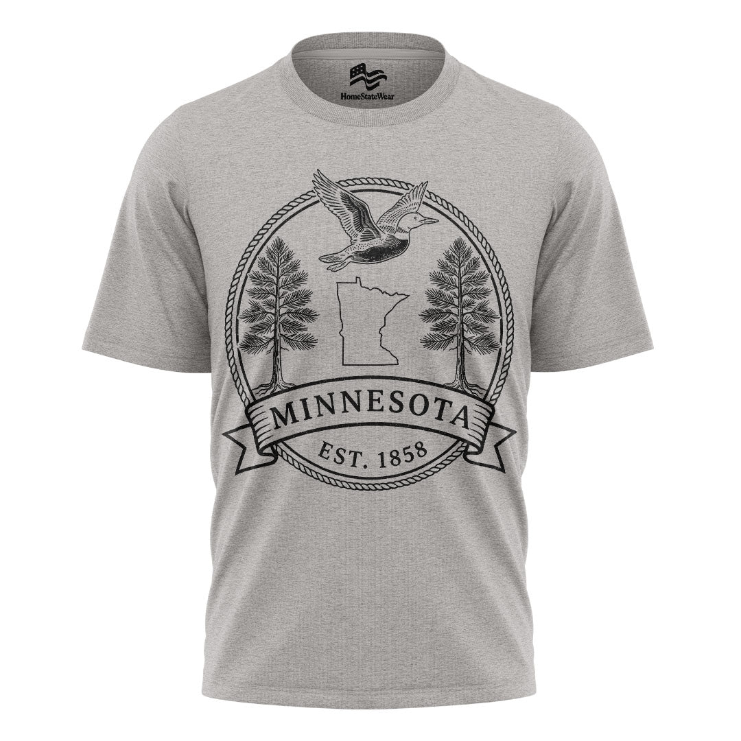 Minnesota Est. 1858 T-Shirt, Common Loon & Red Pine State Pride Tee